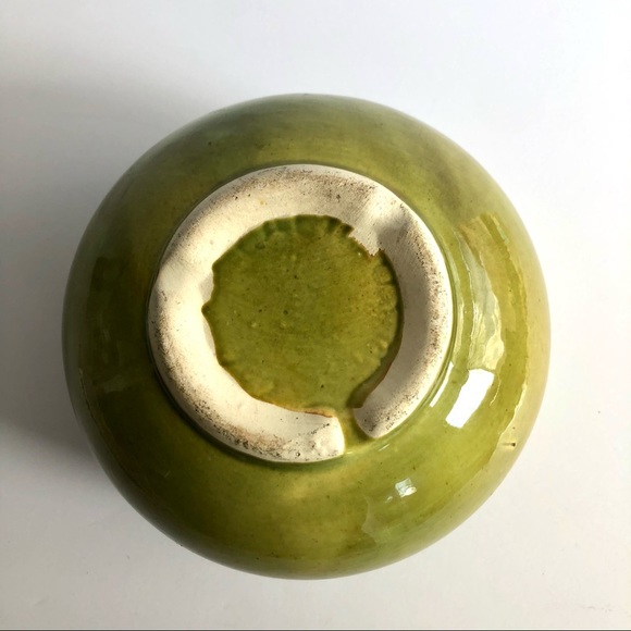 Vintage MCM California Pottery Green Drip Glaze Round Planter Bowl Flower Pot - Picture 8 of 12